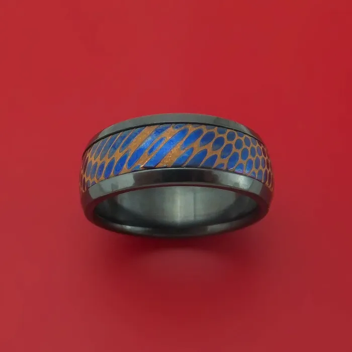 Lashbrook Rings Black Zirconium and Anodized Etched Superconductor Ring Custom Made TitaniumNiobium and Copper Band