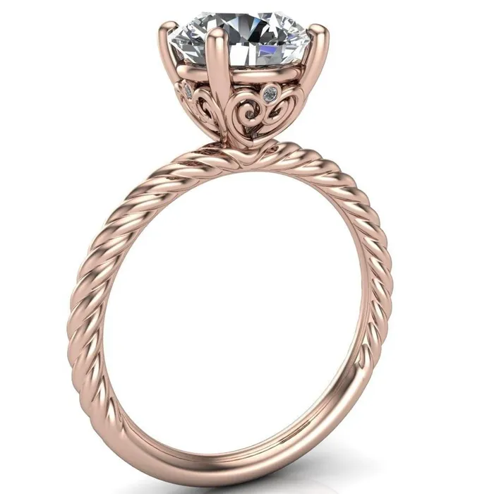 Rings Fire Brilliance Elise Round Center Stone Rope and Filigree Design Quad Diamond Bezels Ring