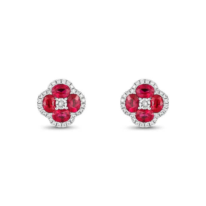 Meierotto Jewelers Earrings 18K Ruby and Diamond Quad Diamond Stud Earrings