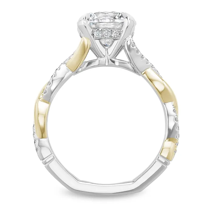 Rings 14K White and Yellow Gold Diamond Semimount Ring Round Diamond Head Twist Shank Noam Carver Rings 14K White and Yellow Gold Diamond Semimount Ring Round Diamond Head Twist Shank Noam Carver