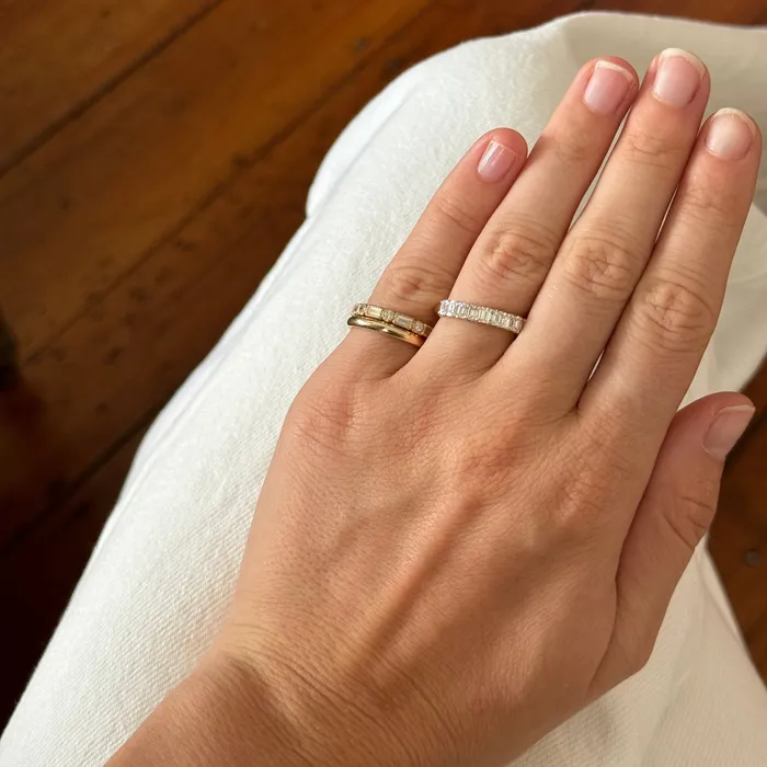 Rings Croghans 99ctw EmeraldCut Diamond Halfway 14K Yellow Gold Band