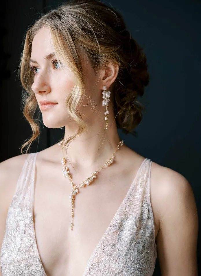 Earrings Freshwater pearl cluster and dangle earrings Style 2537 twigs honey