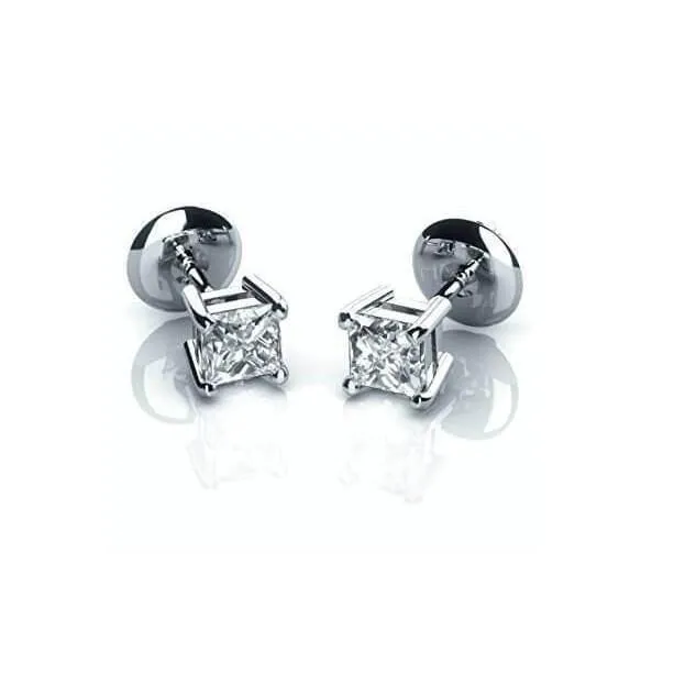 GB Princess Cut Sparkling 300 Ct Natural Earth Mined Diamonds Studs Earrings White Gold Earrings