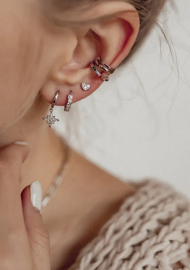Hey Happiness Earrings Double Hoop Ear Cuff Sterling Silver