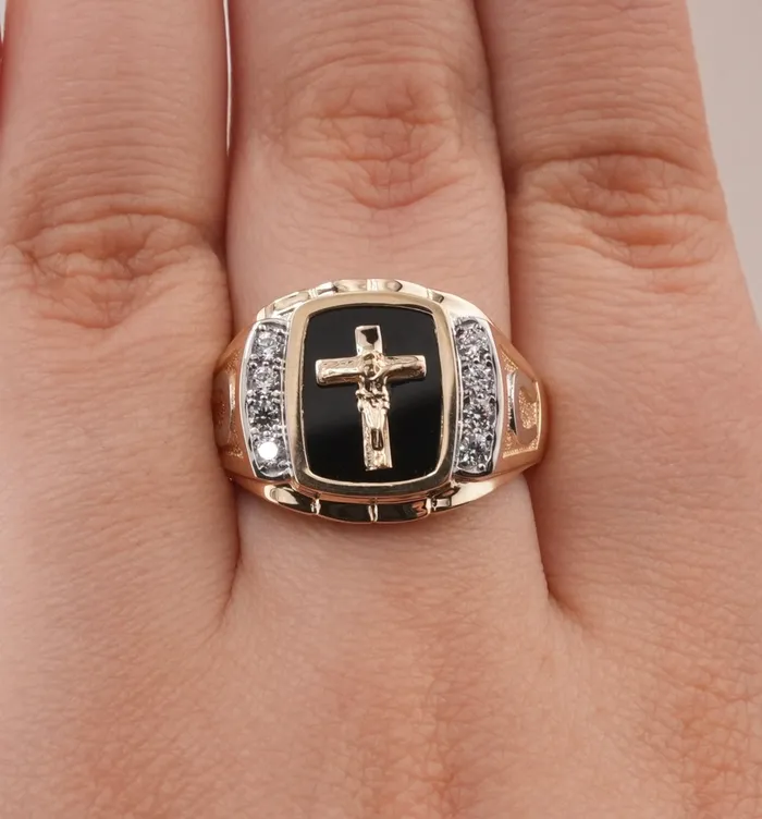14K Gold Cross Mens Ring RG1527 AB and J Rings