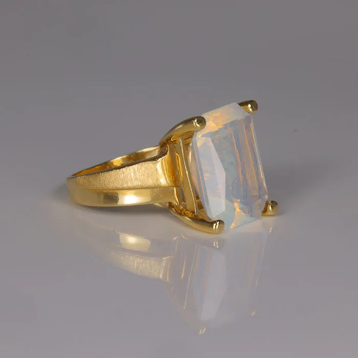 14K Yellow Gold Translucent White Opal Ring Moriartys Gem Art Rings