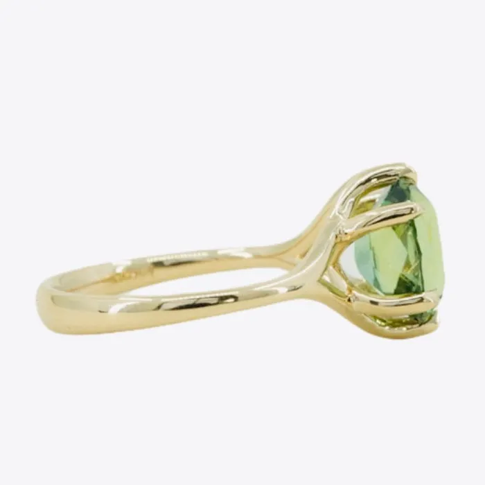 325ct Seafoam Blue Green Madagascar Sapphire Six Prong Split Shank Ring in 14k Yellow Gold Anueva Jewelry Rings