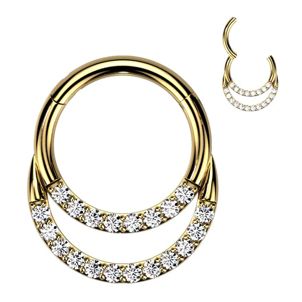 Double Face CZ Gold Titanium Hinged Ring Tulsa Body Jewelry Rings
