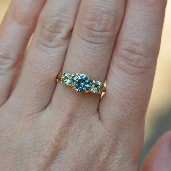 Rings 159ct Center Montana Sapphire Three Stone Ring in 14k Yellow Gold Anueva Jewelry