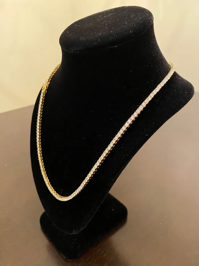 3mm Moissanite Tennis Chain 925 SilverYellow Gold DripGawd Jewelry Necklaces