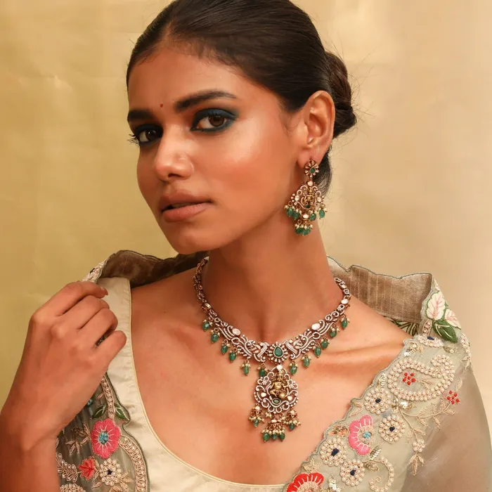 Akhila Moissanite Silver Necklace Set SILVER Necklaces