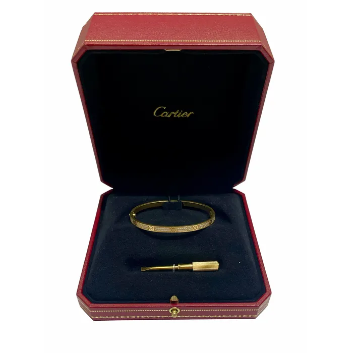 Bracelets Cartier 18k Yellow Gold Pav Diamond Love Bracelet Reluxe Vintage