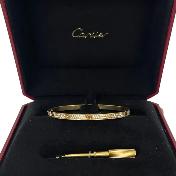Bracelets Cartier 18k Yellow Gold Pav Diamond Love Bracelet Reluxe Vintage