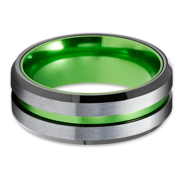 Clean Casting Jewelry Green Tungsten Ring Black Tungsten Ring Green Wedding Band Tungsten Ring Rings
