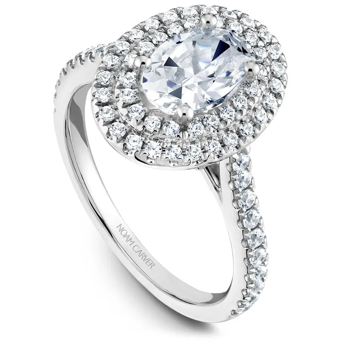 International Diamond Center Rings Noam Carver White Gold Oval Diamond Engagement Ring Setting with Double Halo 053 CTW