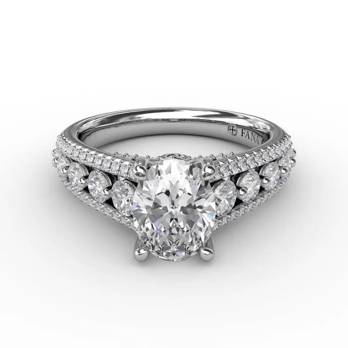 Rings International Diamond Center FANA Classic Oval Diamond Solitaire Engagement Ring Setting With TripleRow Diamond Band