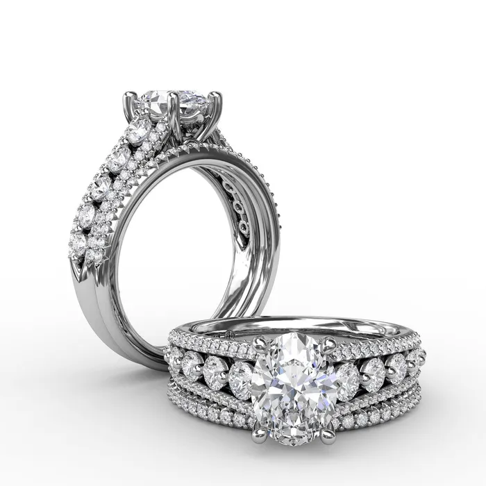 Rings International Diamond Center FANA Classic Oval Diamond Solitaire Engagement Ring Setting With TripleRow Diamond Band