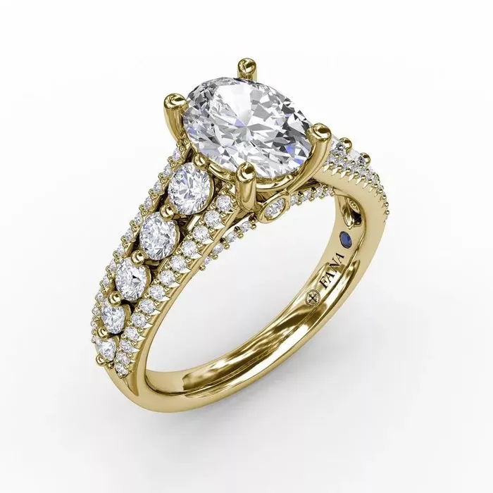 Rings International Diamond Center FANA Classic Oval Diamond Solitaire Engagement Ring Setting With TripleRow Diamond Band