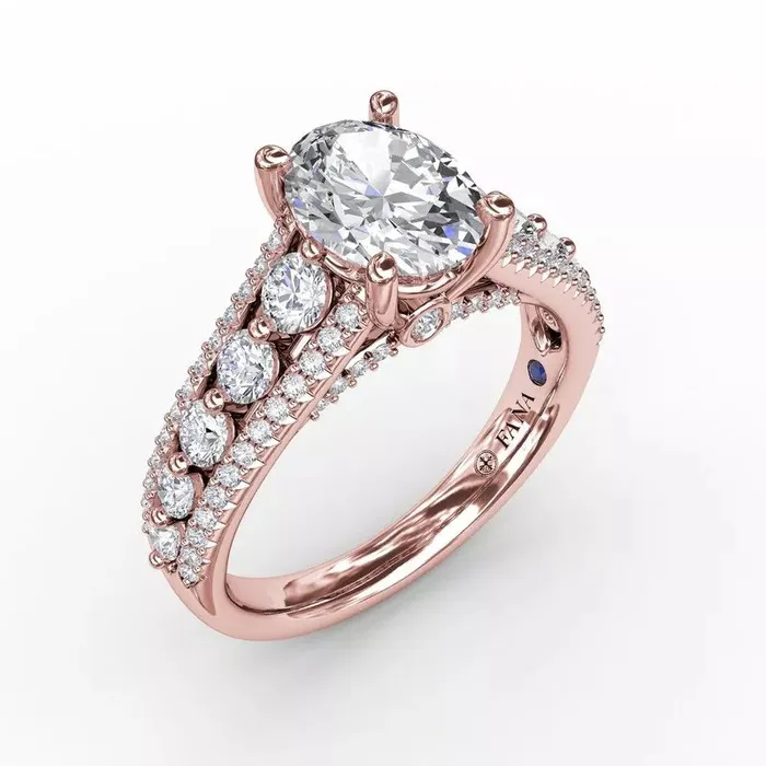 Rings International Diamond Center FANA Classic Oval Diamond Solitaire Engagement Ring Setting With TripleRow Diamond Band